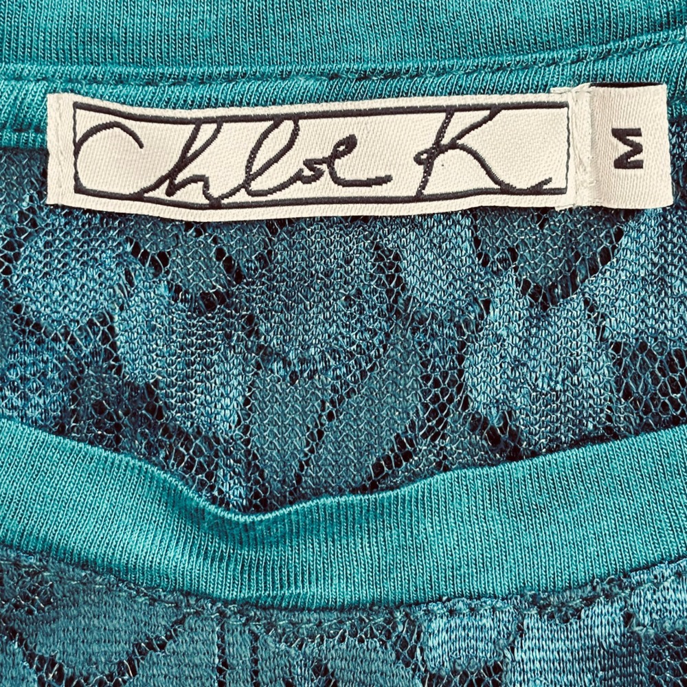Chloe K Jrs Whimsigoth Boho Lace Sleeveless Teal Floral Sheer Overlay Shell M - Picture 7 of 10